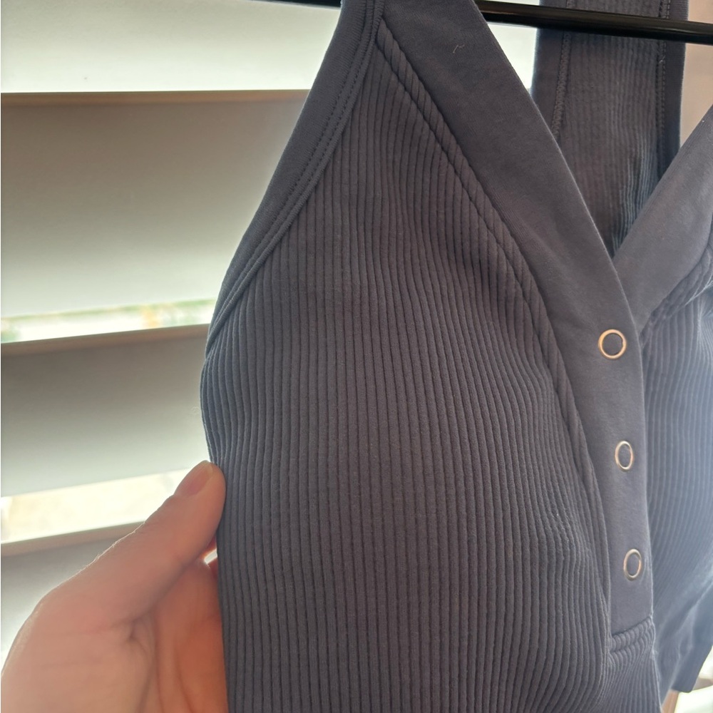 Women's Ribbed Halter Tops - Blue and Cream - Picture 3 of 9